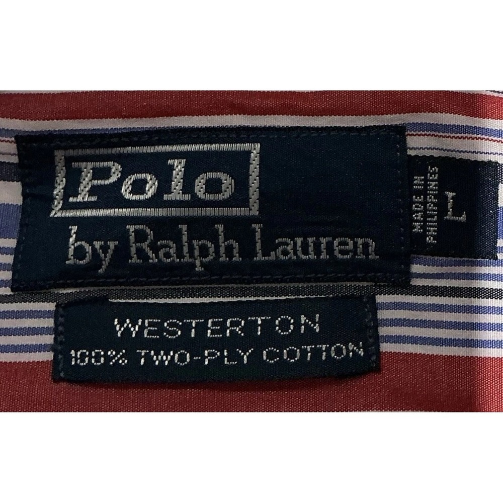 Polo Ralph Lauren Westerton Shirt Mens Large Red Striped Casual Preppy Cotton - Picture 3 of 5